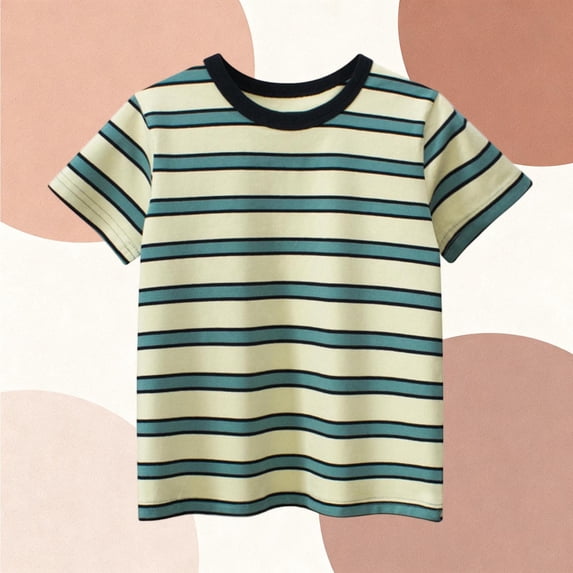 Cethrio Boys Cotton T-shirts, Short Sleeve Striped Pullover Crew Neck Summer Tops for Boy Green Size 8
