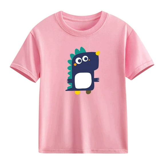 Cethrio Boys Cotton T-shirts, Short Sleeve Summer Casual Crewneck Graphic Tees for Boy Pink Size 5 T