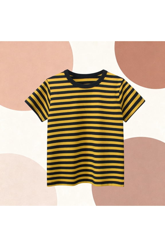 Boys Cotton T-shirts, Soft Crew Neck Striped Short Sleeve Summer Tops for Boy Yellow Size 6