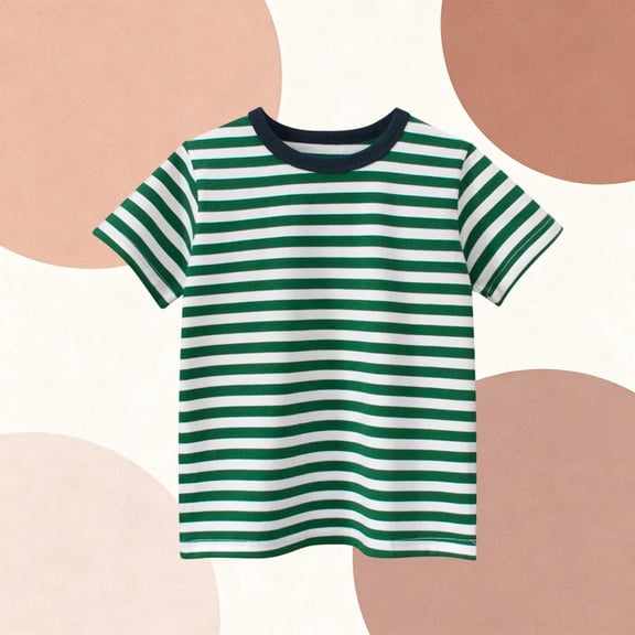 Cethrio Boys Cotton T-shirts, Soft Striped Short Sleeve Crew Neck Summer Tops for Boy Mint Green Size 5T