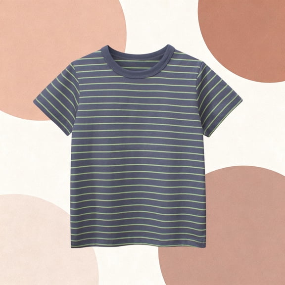 Cethrio Boys Cotton T-shirts, Striped Crew Neck School Short Sleeve Summer Tops for Boy Green Size 2-3 T