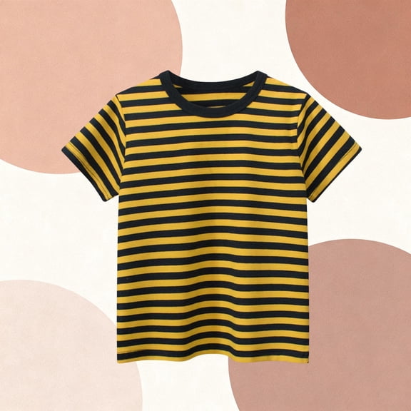 Cethrio Boys Cotton T-shirts, Striped Soft Short Sleeve Crew Neck Summer Tops for Boy Yellow Size 2-3 T