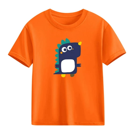 Cethrio Boys Cotton T-shirts, Summer Short Sleeve Crewneck Casual Graphic Tees for Boy Orange Size 3-4 T