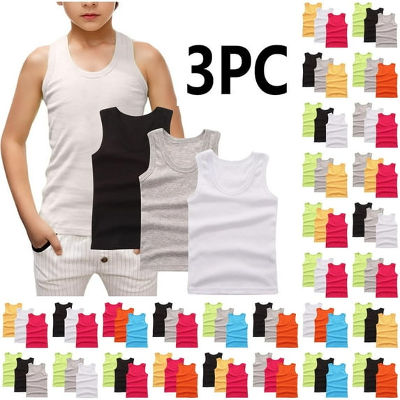 Cethrio Boys Cotton Tank Tops, Casual 3 Piece Crewneck Workout Summer Tops White Size 2-14 T