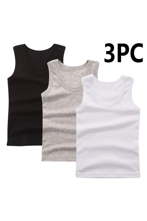 Boys Cotton Tank Tops, Casual Crewneck 3 Piece Workout Summer Tops White Size 7-8