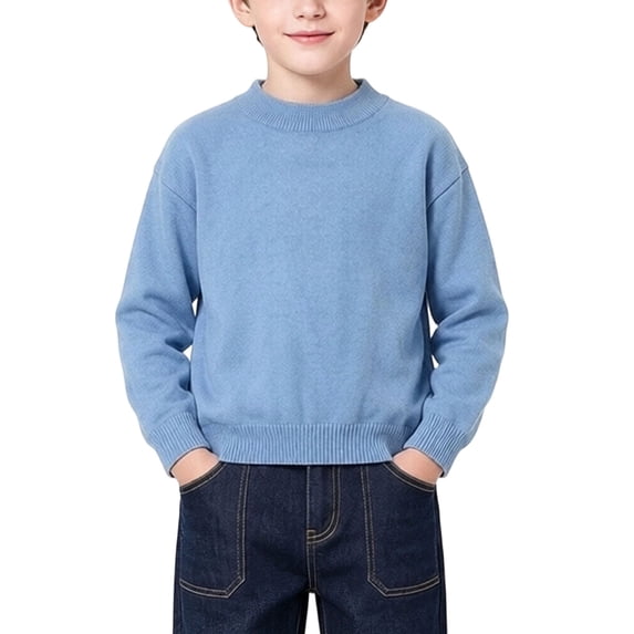 Cethrio Boys Crew Neck Sweaters, Casual Knitted Long Sleeve Pullover Fall Winter Tops Size 11-12 Years Blue