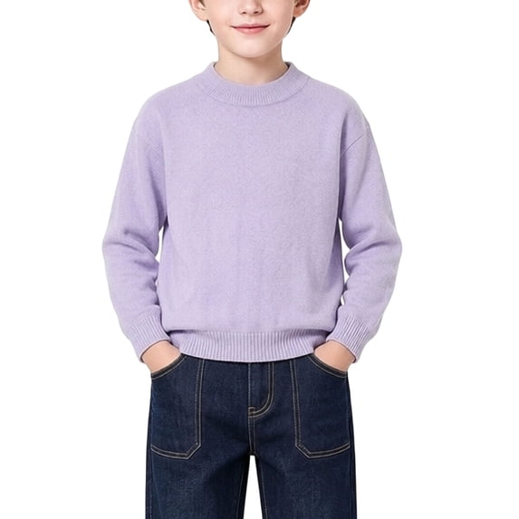 Cethrio Boys Crew Neck Sweaters, Long Sleeve Pullover Knitted Casual Fall Winter Tops Size 3-4 Years Purple