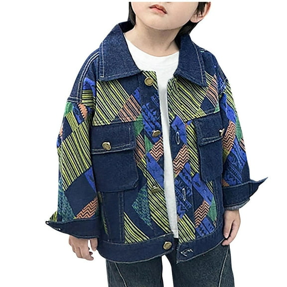 Cethrio Boys Denim Jackets, Casual Lapel Collar Long Sleeve Fashion Jean Jackets Blue Size 10-12