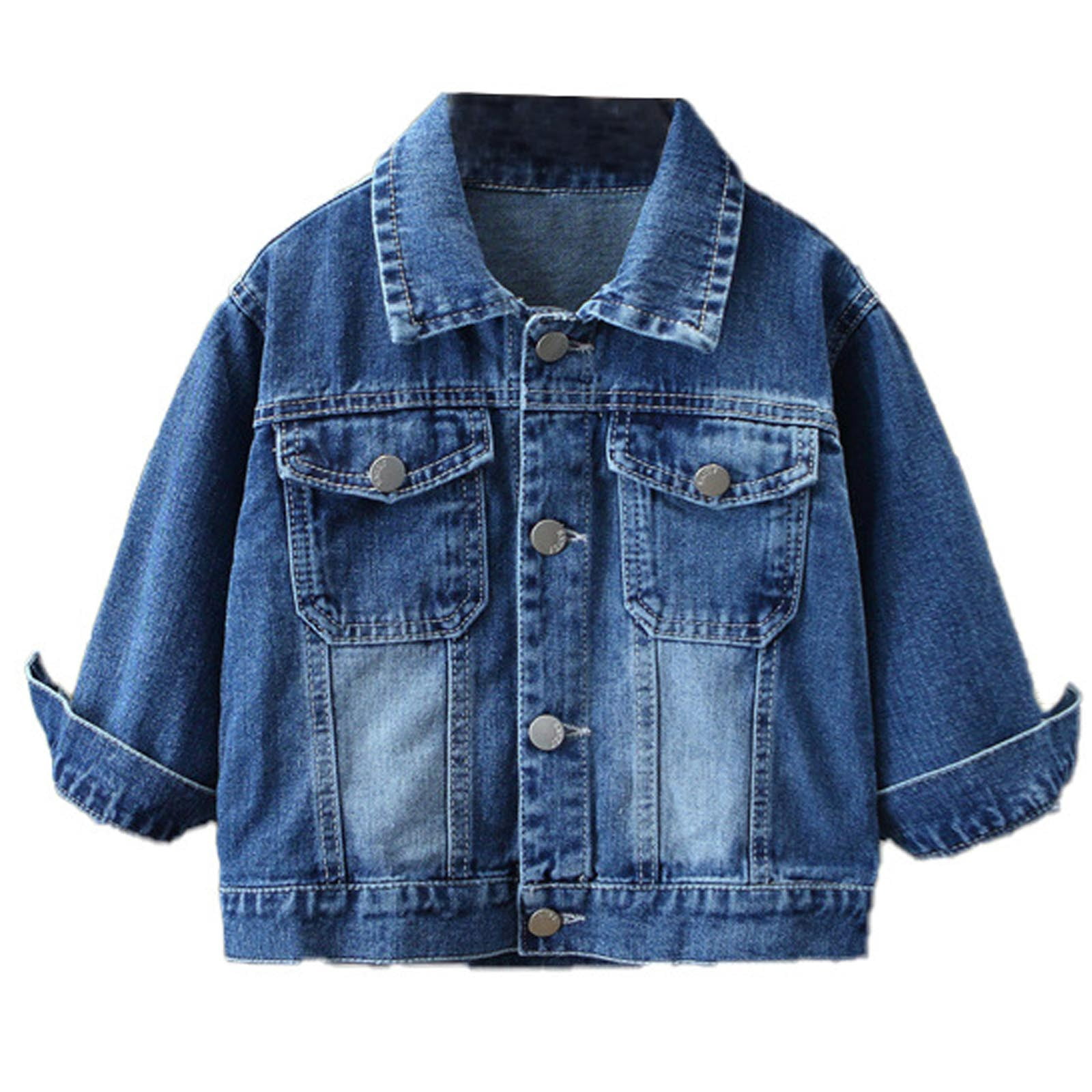 Boys Denim Jackets, Fall Lapel Collar Casual Long Sleeve Jean Jackets Blue Size 8