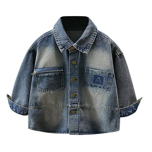 Cethrio Boys Denim Jackets, Long Sleeve School Casual Lapel Collar Jean Jackets Blue Size 6