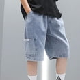 thumbnail image 1 of Cethrio Boys Denim Shorts, Knee Length Casual Relaxed Fit Elastic Waist Jean Shorts Blue Size 10-12, 1 of 7