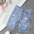 thumbnail image 1 of Cethrio Boys Denim Shorts, Knee Length Summer Elastic Waist Casual Ripped Jeans Sky Blue Size 6, 1 of 5
