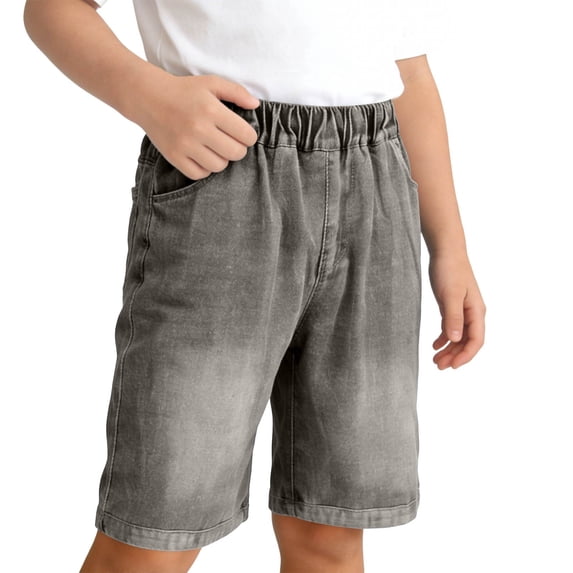 Cethrio Boys Denim Shorts, School Summer Relaxed Fit Elastic Waist Kids Jean Shorts Gray Size 14