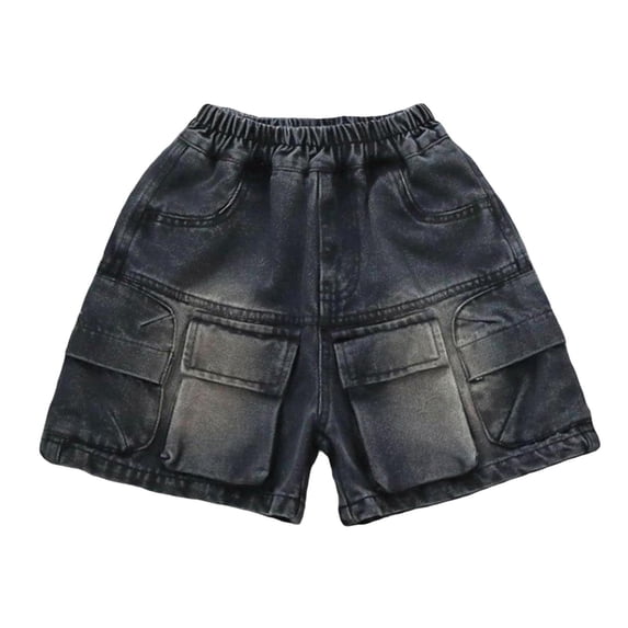Cethrio Boys Denim Shorts, Summer Casual Relaxed Fit Elastic Waist Jean Shorts Black Size 10-12