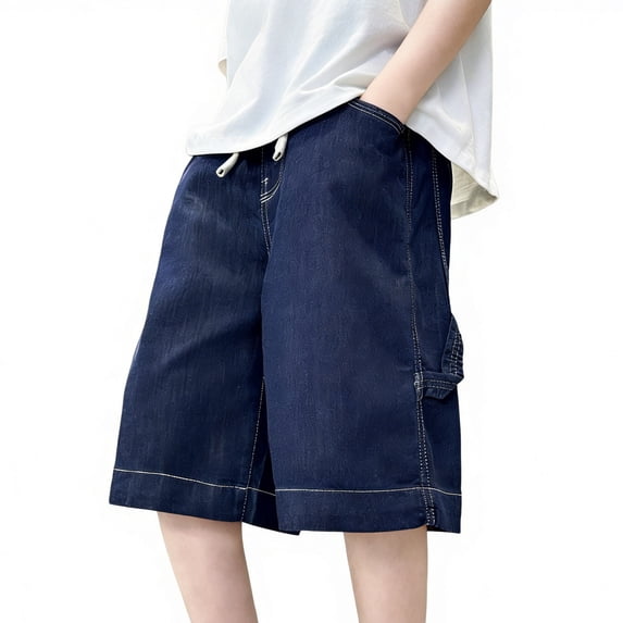 Cethrio Boys Denim Shorts with Pockets, Relaxed Fit School Elastic Waist Summer Jean Shorts Blue Size 14-16