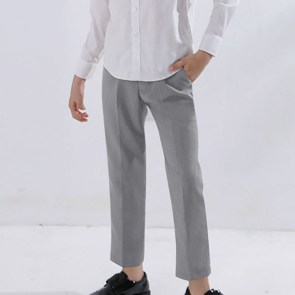 Cethrio Boys Dress Pants, Casual Relaxed Fit Straight Leg Party School Uniform Pants Gray Size 14-16