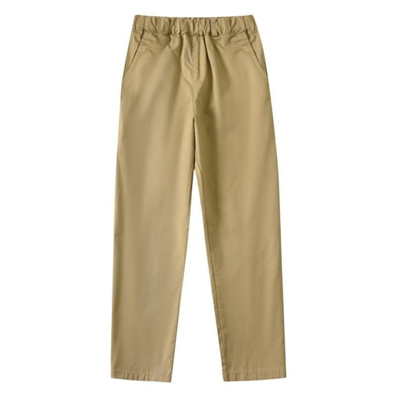 Cethrio Boys Dress Pants, Cotton Casual Straight Leg Elastic Waist School Uniform Pants Khaki Size 10-12
