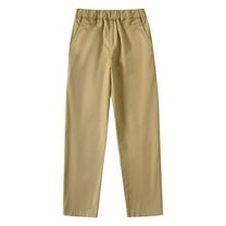 Cethrio Boys Dress Pants, Cotton Casual Straight Leg Elastic Waist School Uniform Pants Khaki Size 10-12