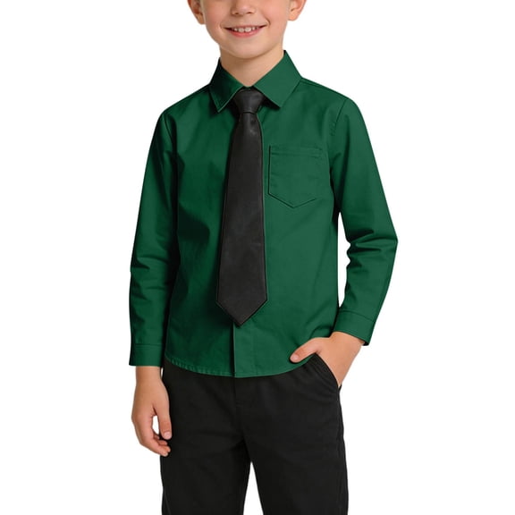 Cethrio Boys Dress Shirts, Casual School Uniform Collared Long Sleeve Button Down Shirts Green Size 10-12