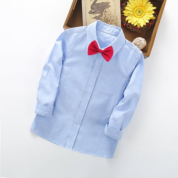 Cethrio Boys Dress Shirts, Long Sleeve Turn-down Collar Cotton Casual Tops Blue Size 8 T