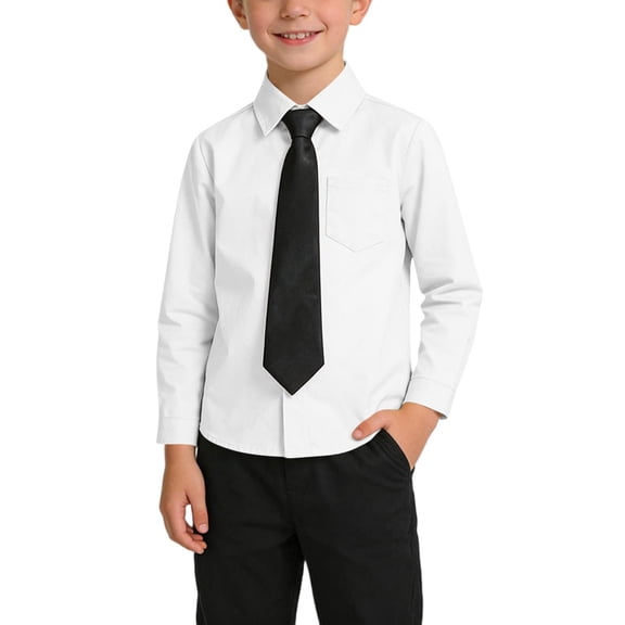 Cethrio Boys Dress Shirts Size 10-12, Casual School Uniform Long Sleeve Collared Button Down Shirts White
