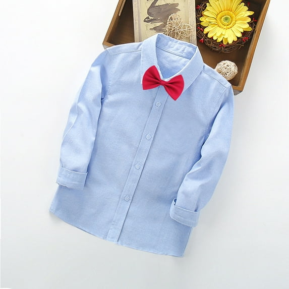 Cethrio Boys Dress Shirts, Turn-down Collar Long Sleeve Cotton Casual Tops Blue Size 3 T