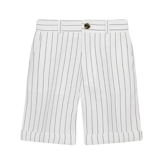 Cethrio Boys Dress Shorts- Casual Elastic Waist Printed Lightweight Fathion Boys Summer Shorts White Size 5-6 T