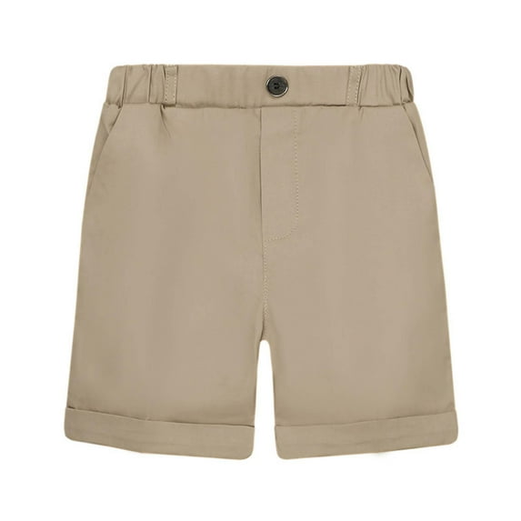 Cethrio Boys Dress Shorts- Elastic Waist Fathion Casual Lightweight Printed Boys Summer Shorts Khaki Size 11-12 T