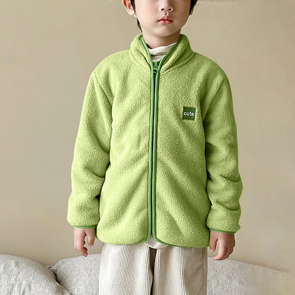 Cethrio Boys Fleece Jacket, Full Zip Lightweight Soft Warm Winter Outerwear Green Size 6-7
