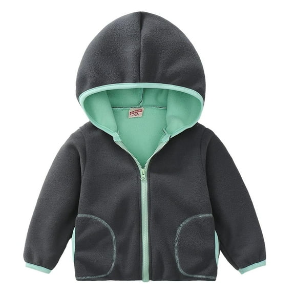 Cethrio Boys Fleece Jacket, Zip up Soft Thermal Hooded Fall Winter Outerwear Green Size 8