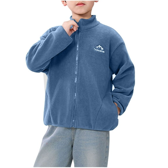 Cethrio Boys Fleece Jackets Size 10-12, Stand-up Collar Casual Warm Lightweight Boys Outerwear Blue Size 10-12