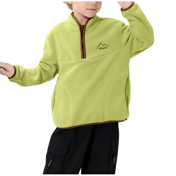 Cethrio Boys Fleece Jackets Size 8, Warm Lightweight Stand-up Collar Casual Winter Outerwear Green Size 8