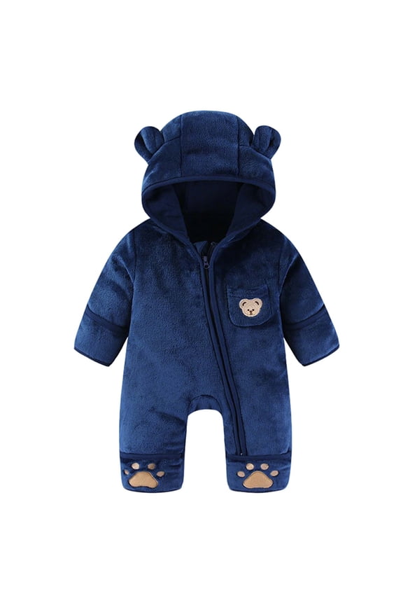 Boys Fleece Jumpsuits, Long Sleeve Full Zip Warm One-piece Winter Romper Bodysuit Navy Size 3-6 Months