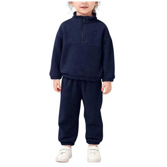 Cethrio Boys Fleece Outfit Sets, Half Zip 2 Piece Long Sleeve Sweatshirts and Sweatpants Sets Navy Size 6-7 T