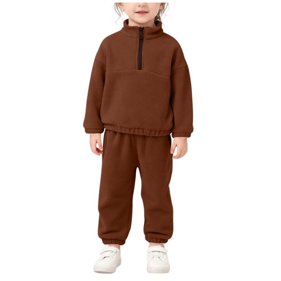 Cethrio Boys Fleece Outfit Sets, Half Zip Long Sleeve 2 Piece Sweatshirts and Sweatpants Sets Brown Size 6-7 T