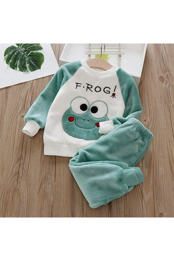 Boys Fleece Pajama Sets, Flannel 2 Piece Warm Sleepwear Set Green Size 1-7 T