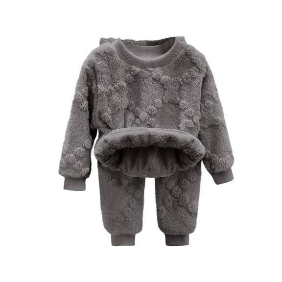 Cethrio Boys Fleece Pajama Sets, Thermal 2 Piece Long Sleeve Soft Sleepwear for Boys Dark Gray Size 8