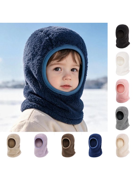 Boys Fuzzy Balaclava Hats, Full Head Cover Neck Warm Plush Windproof Kids Winter Ski Mask Size 6M-3 Years Navy