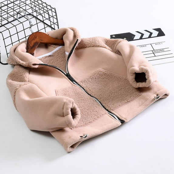 Cethrio Boys Girls Fleece Jackets, Thickened Long Sleeve Zip up Warm Fall Winter Coats Pink Size 8-9 T