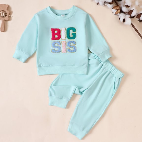 Wavsuf Boys Girls Long Sleeve Sports Sweatshirt Casual Pants Set Children Big Sister Little Sister Sports Casual Sweatshirt Long Pants Set 3-8 Years Old Green Size 4Y