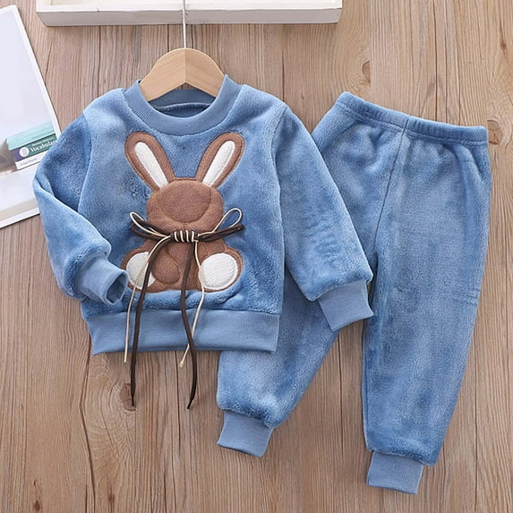 Cethrio Boys Girls Outfit Sets, Hooded Long Sleeve Casual Sweatshirt and Sweatpants Set Blue Size 2T