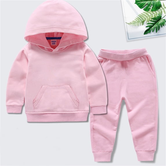 Cethrio Boys Girls Outfit Sets, Long Sleeve Cotton Hooded Sweatshirt and Sweatpants Set Pink Size 18-24 Months