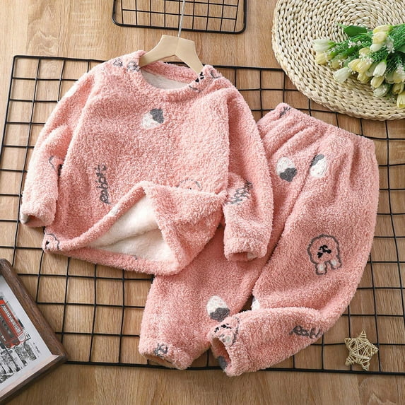 Cethrio Boys Girls Pajama Sets, 2 Piece Thickened Comfy Fall Winter Sleepwear Pink Size 4-5 T