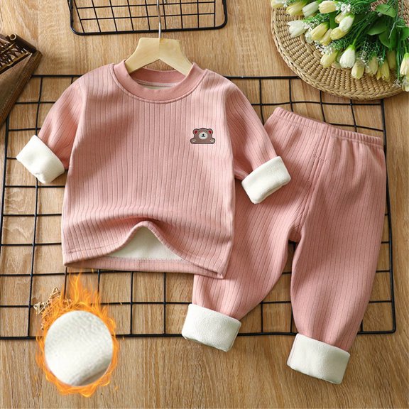 Cethrio Boys Girls Pajama Sets, Comfy Thickened 2 Piece Fall Winter Sleepwear Pink Size 18-24 Months