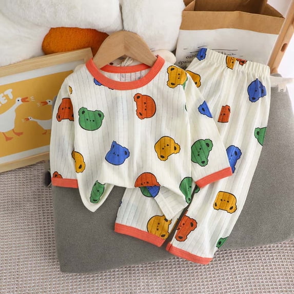 Cethrio Boys Girls Pajama Sets, Cotton 2 Piece Soft Summer Fall Sleepwear Orange Size 3-4 T