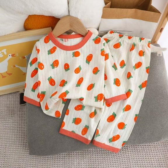 Cethrio Boys Girls Pajama Sets, Soft Cotton 2 Piece Summer Fall Sleepwear Orange Size 12-18 Months