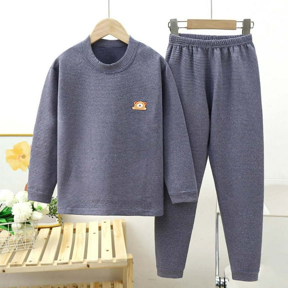 Cethrio Boys Girls Pajama Sets, Thickened 2 Piece Cotton Fall Winter Sleepwear Navy Size 12 Months