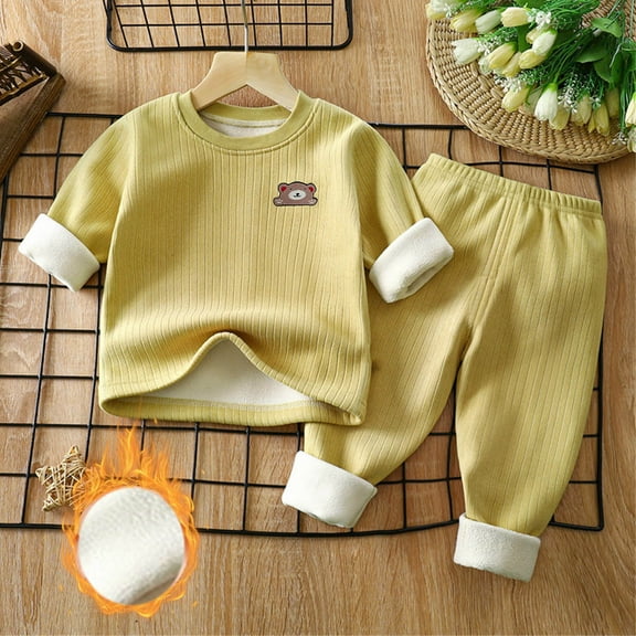 Cethrio Boys Girls Pajama Sets, Thickened Comfy 2 Piece Fall Winter Sleepwear Yellow Size 3-4 T
