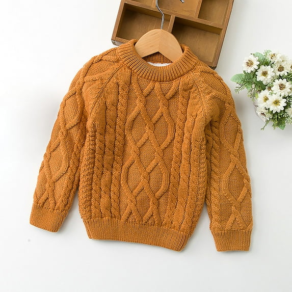 Cethrio Boys Girls Winter Sweaters, Knit Cotton Warm Soft Crew Neck Pullover Tops Orange Size 3-4 T