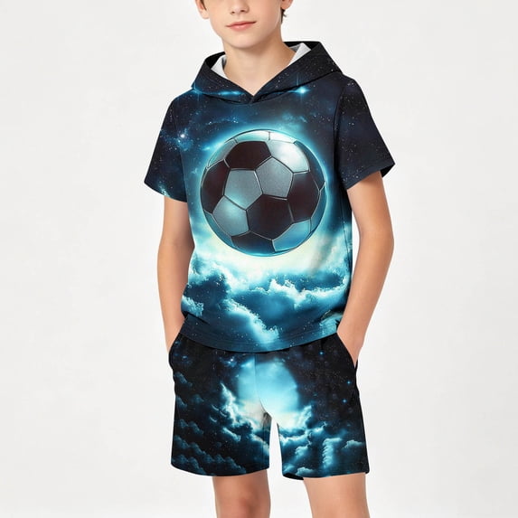 Cethrio Boys Graphic Outfit Sets, Fashion 2 Piece Short Sleeve Activewear Kids Summer Clothing Sets Light Blue Size 6